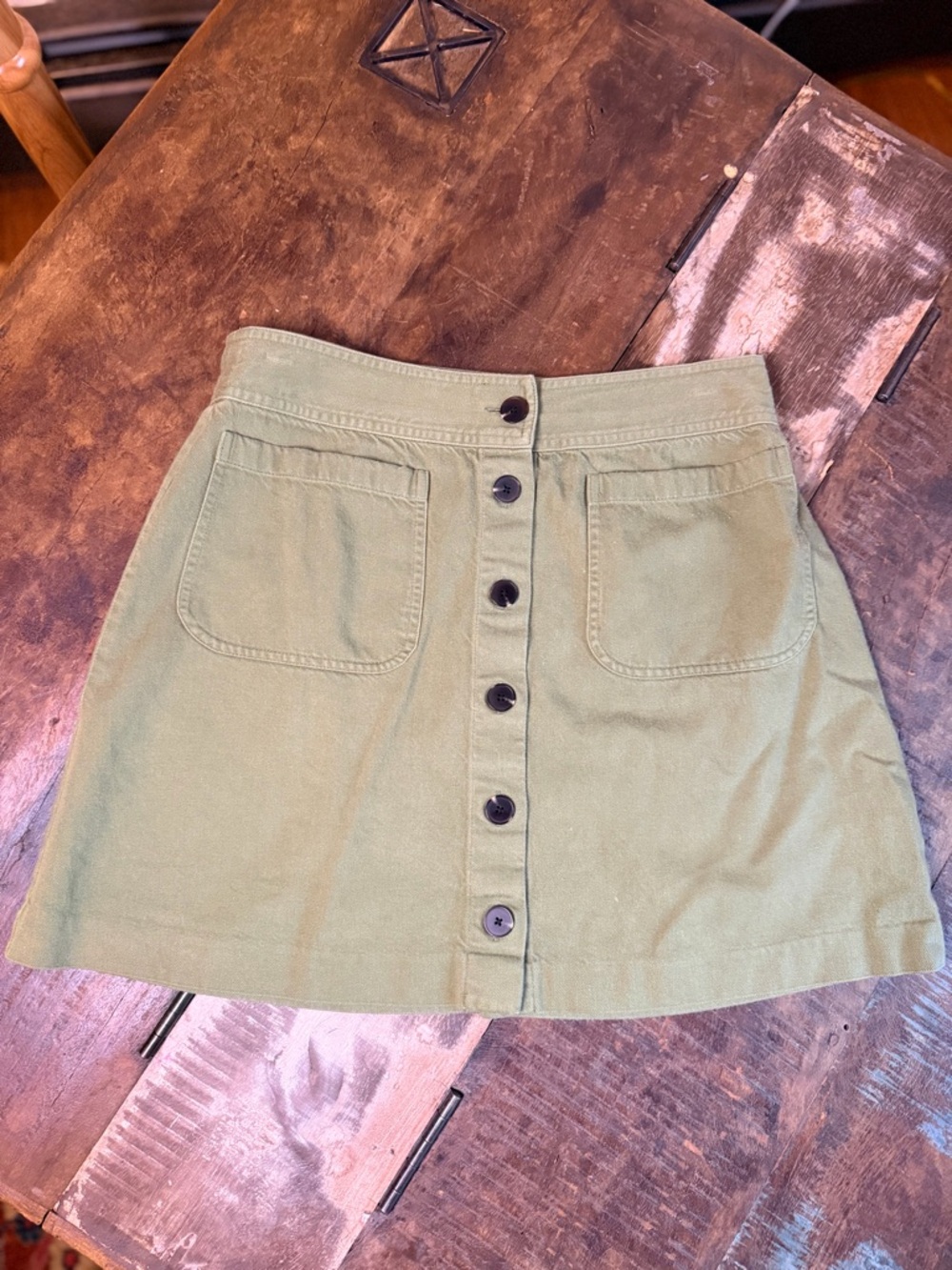 Khaki Button-Front A-Line Mini Skirt